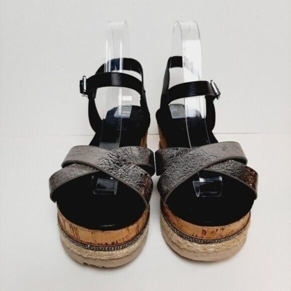 LORA FERRES Patform Wedge Sandals Strappy Black & Silver Sz Eur 38 | US 8 - Picture 5 of 12